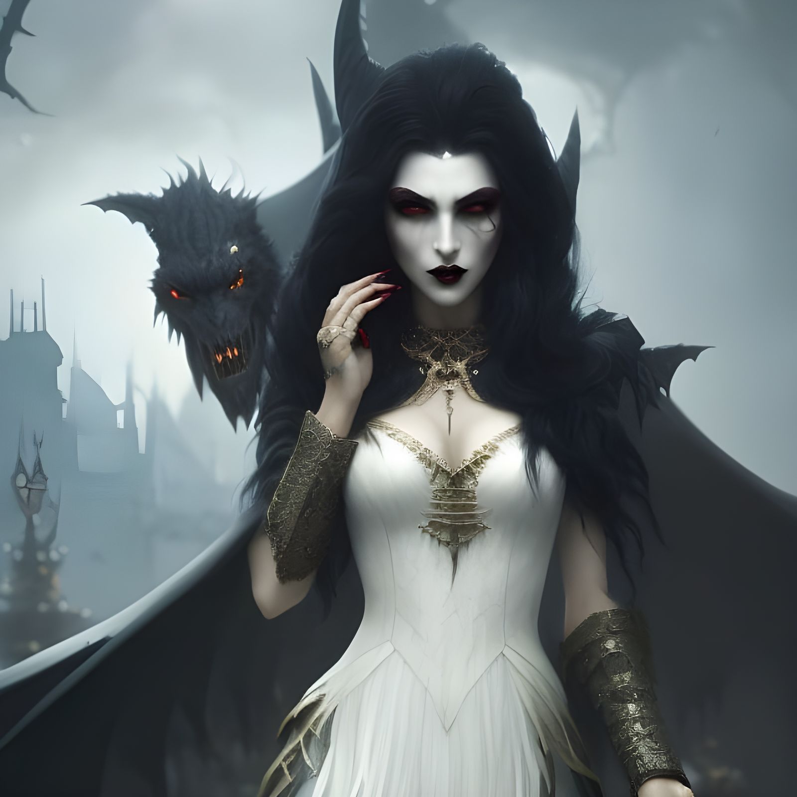 Gothic Vampire Portrait with Flowing Blood Hair