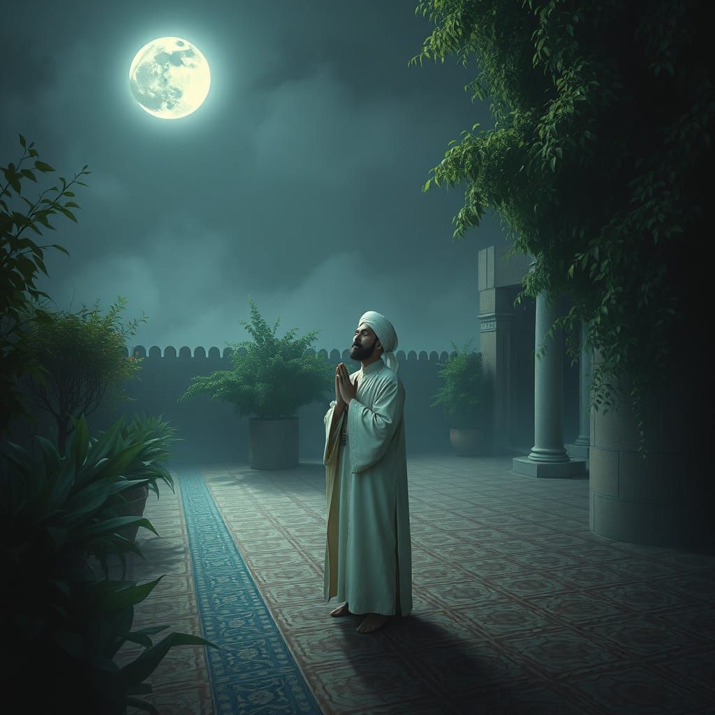 Sufi Mystic in Moonlit Garden