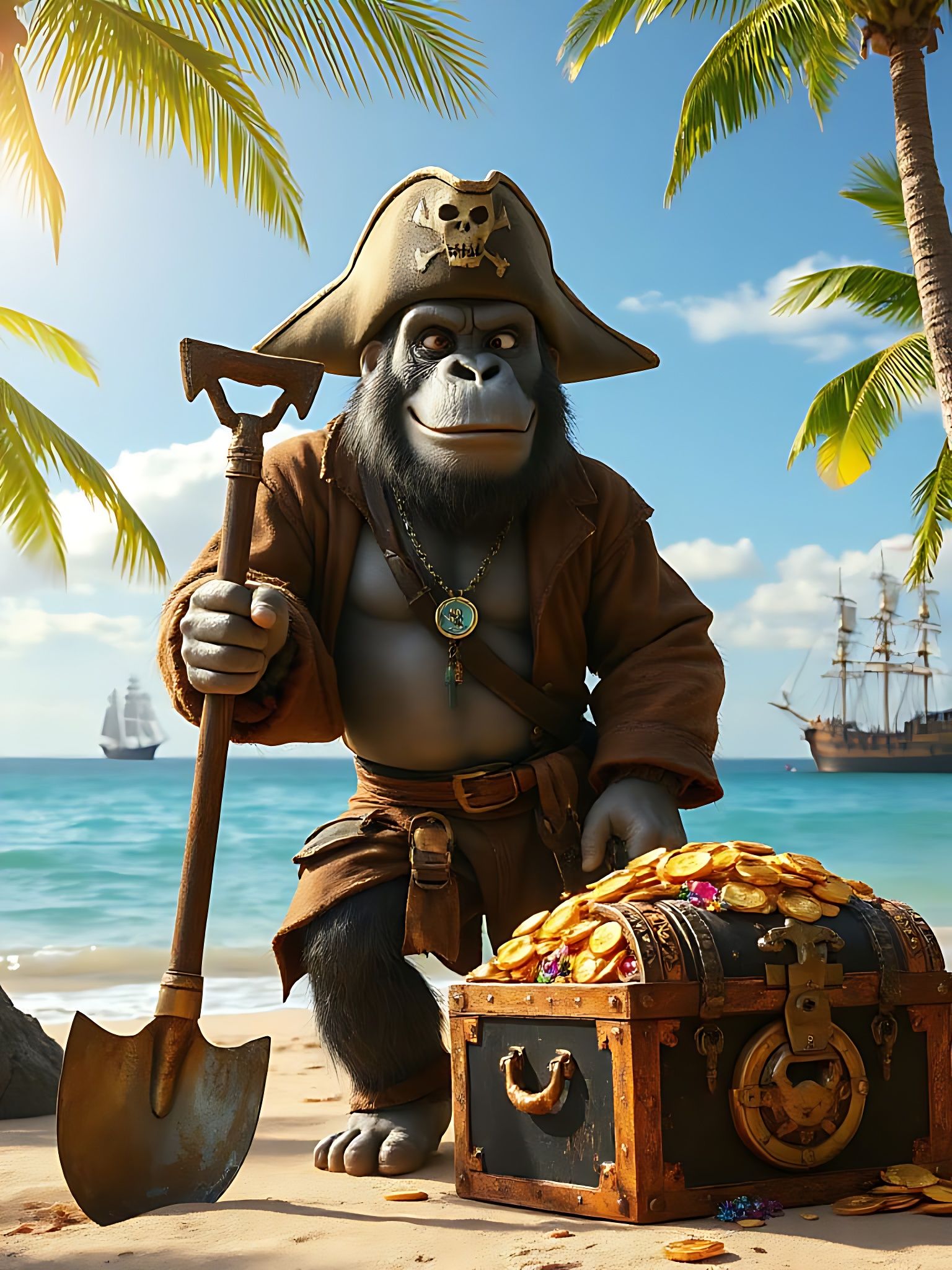 Squinting gorilla pirate ...
