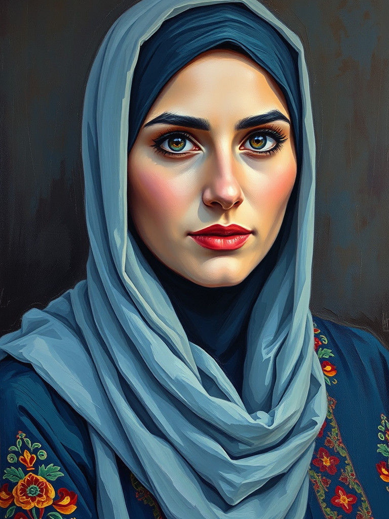 Palestinian Woman Portrait in Expressionist Style