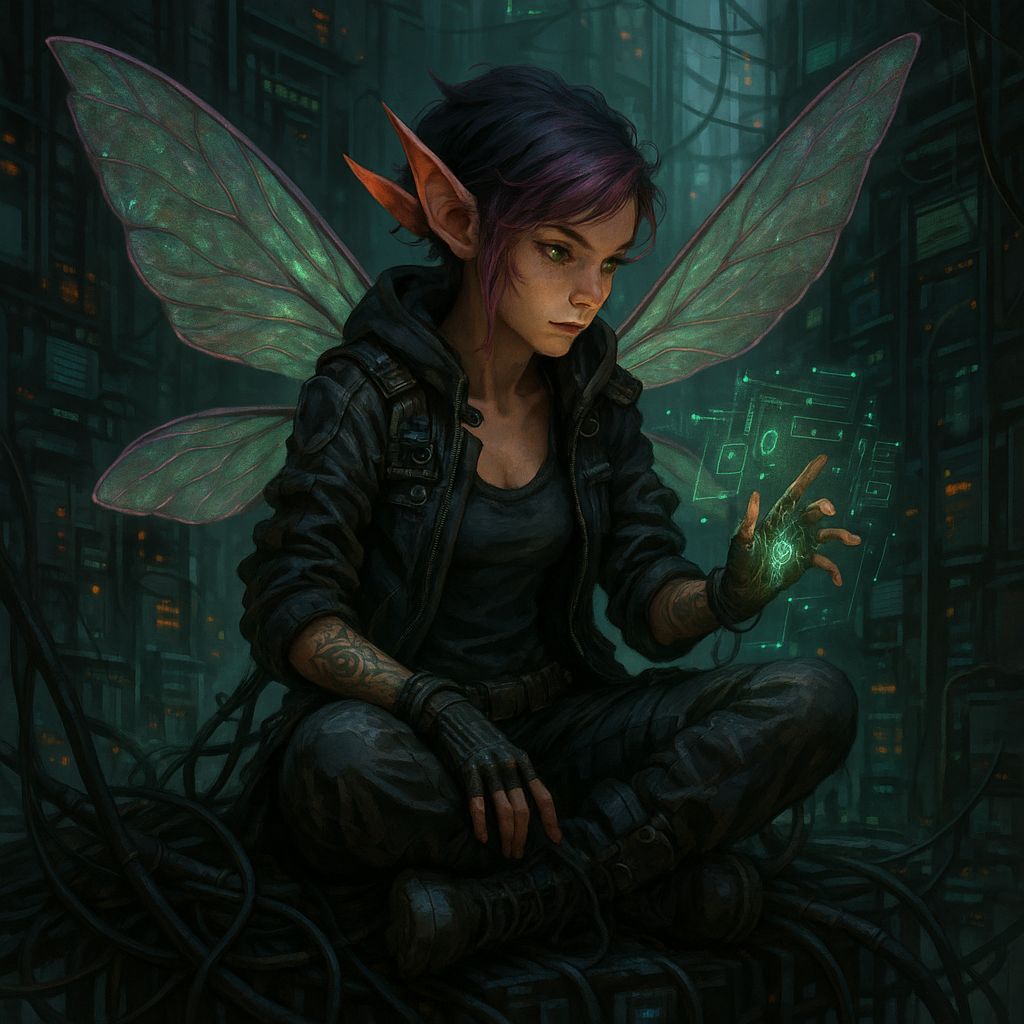 Female Pixie Technomancer in Shadowrun Universe