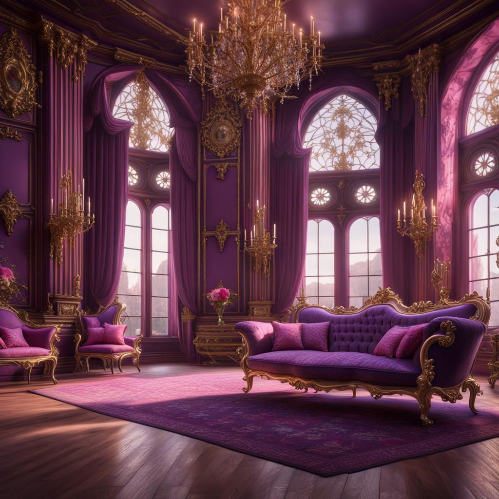 Purple and Pink Rococo Gothic Royal Living Room