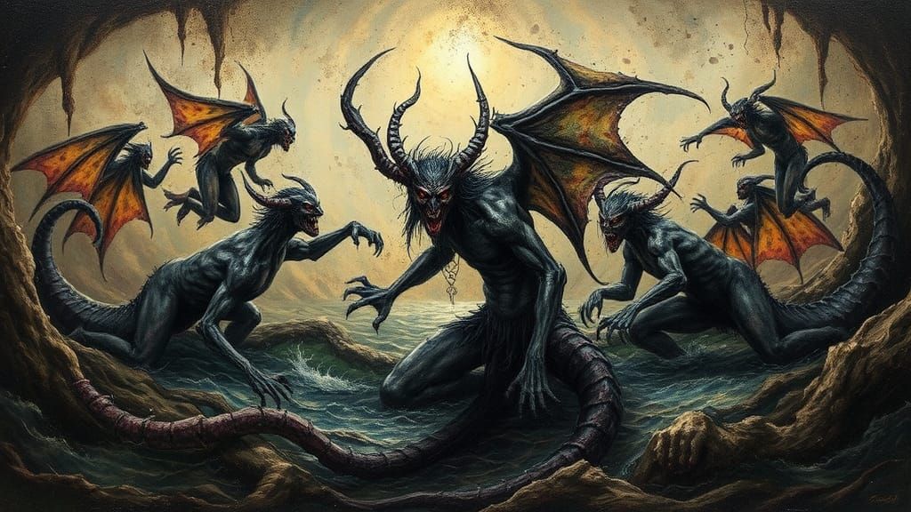 Encaustic Demons of the Underworld and River Styx