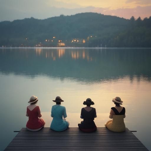 Golden Hour Lake Scene in Impressionist Style