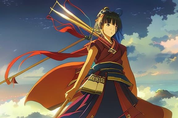 Vibrant Female Samurai in Anime Style