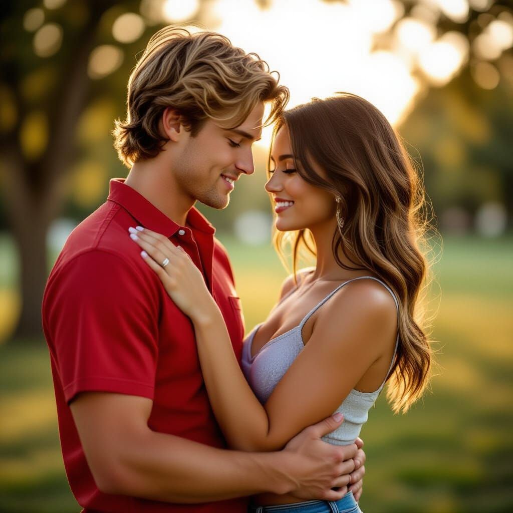 Couple Dancing in Romantic Park at Golden Hour