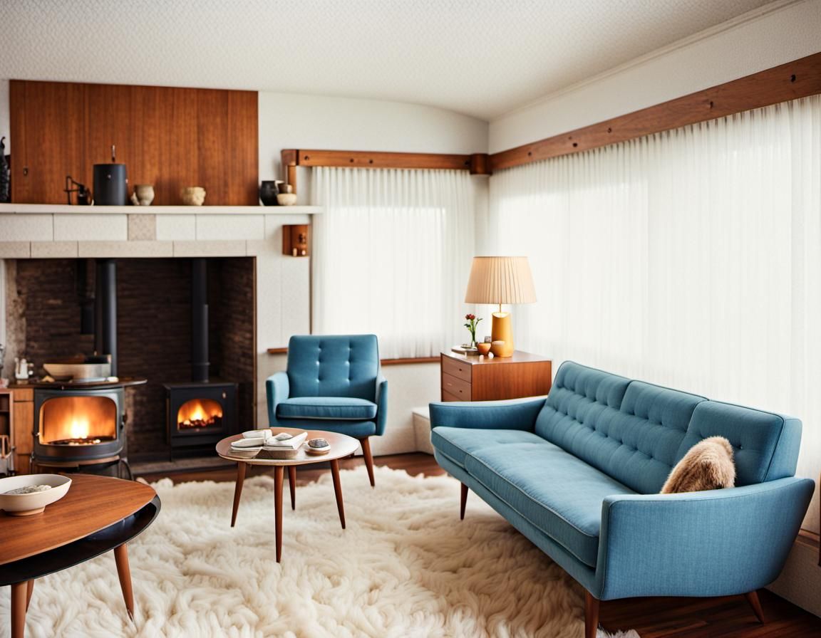 Cozy Mid-Century Modern Living Room in 1960s Style