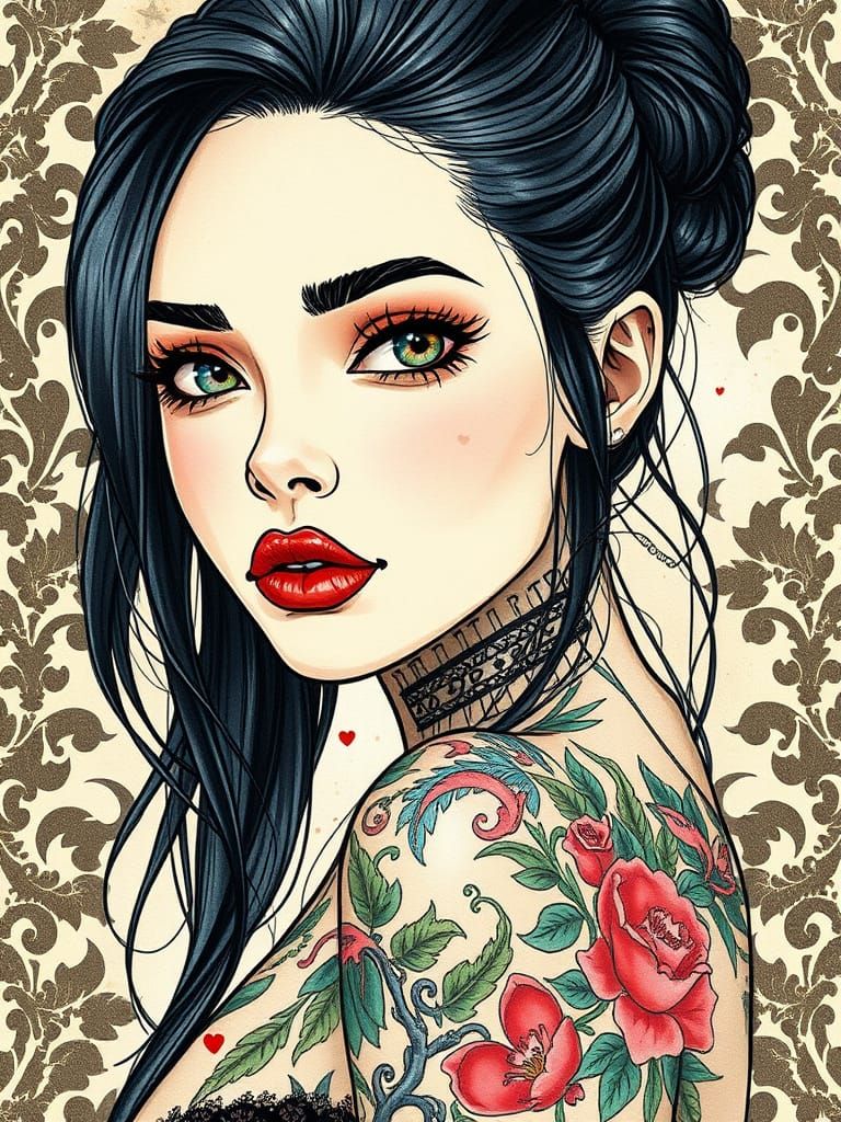Gothic Beauty in Vibrant Watercolor