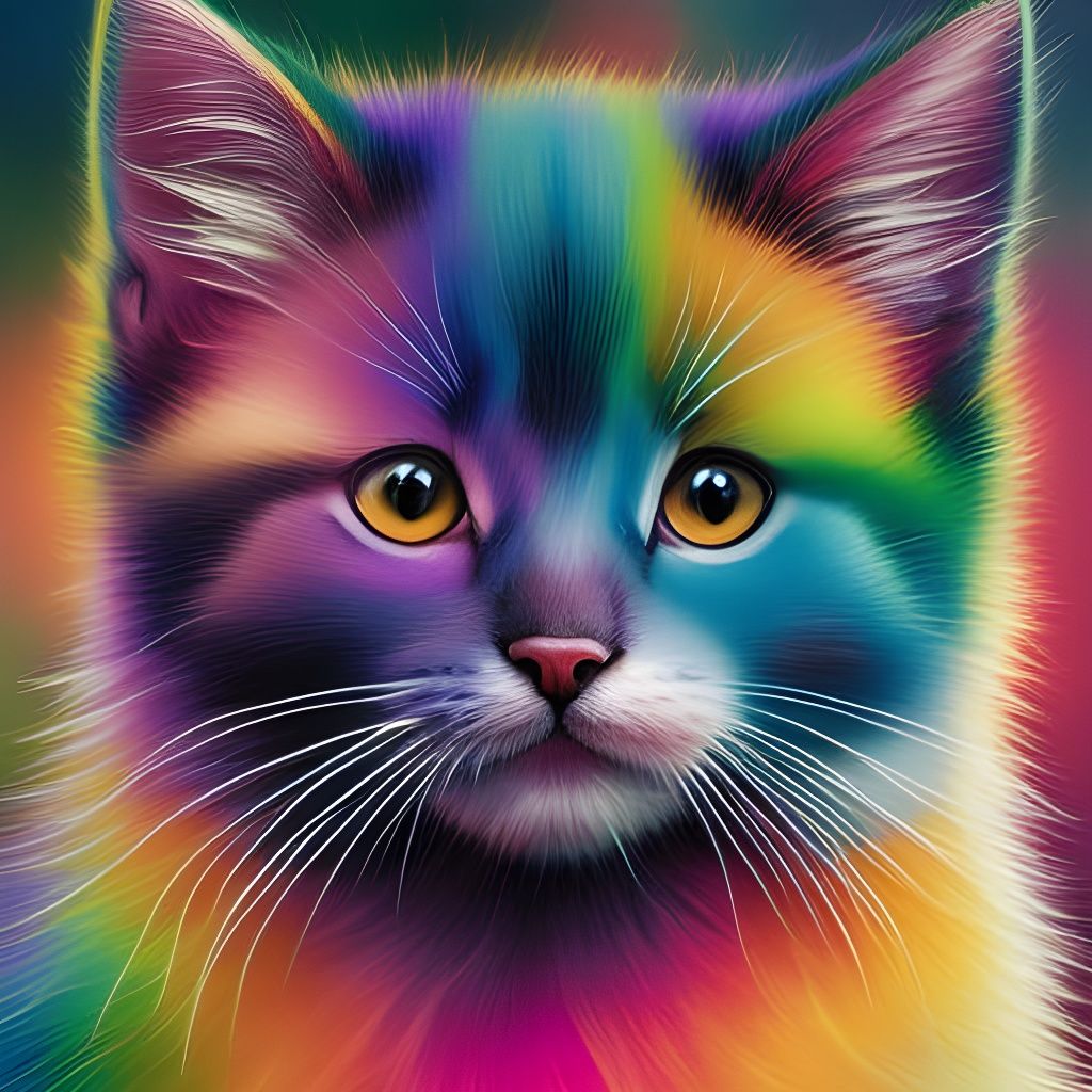 Rainbow Fur Kitten in Comic Book Style