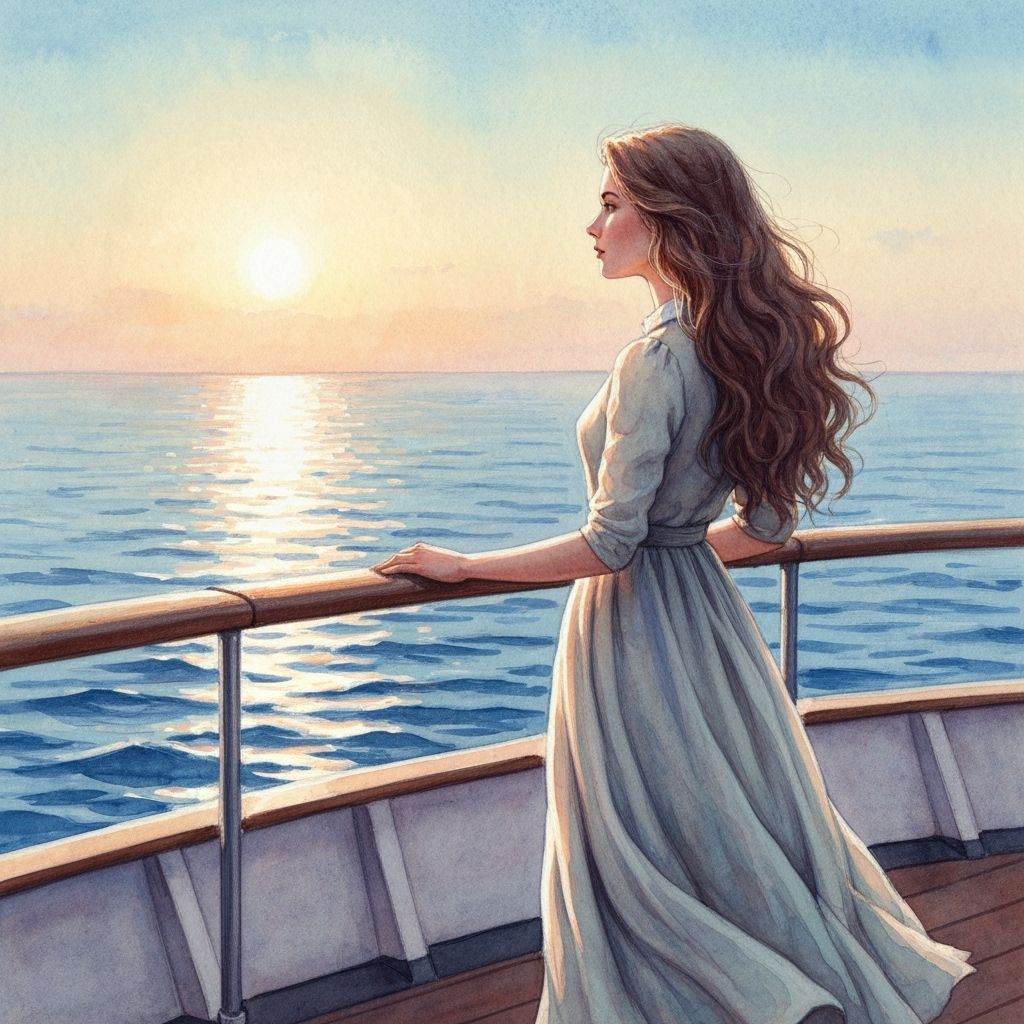 Woman Gazing at Sunset: Watercolor Painting