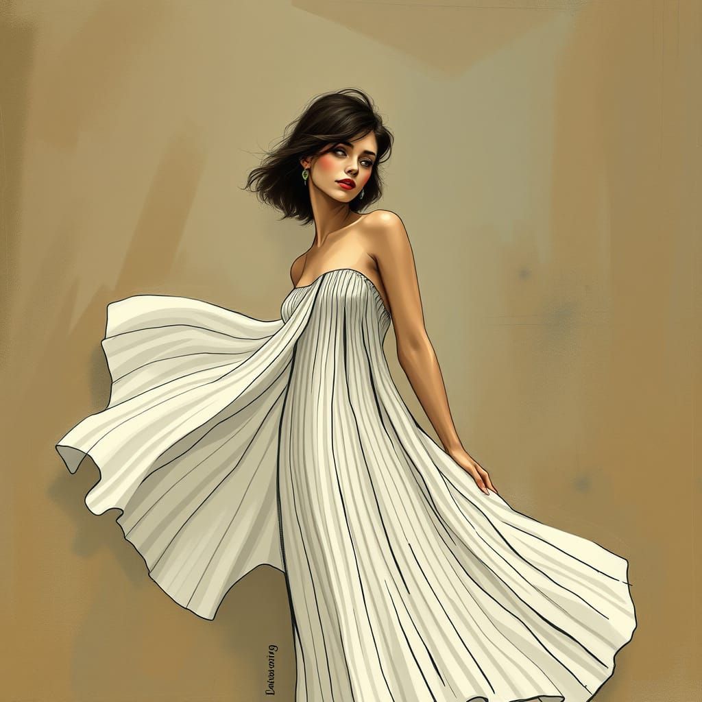 French Woman in Flowing Dress: Expressive Figure Study