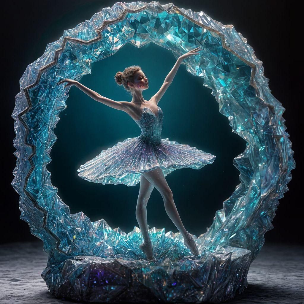 Iridescent Crystal Ballerina Sculpture Inside a Geode