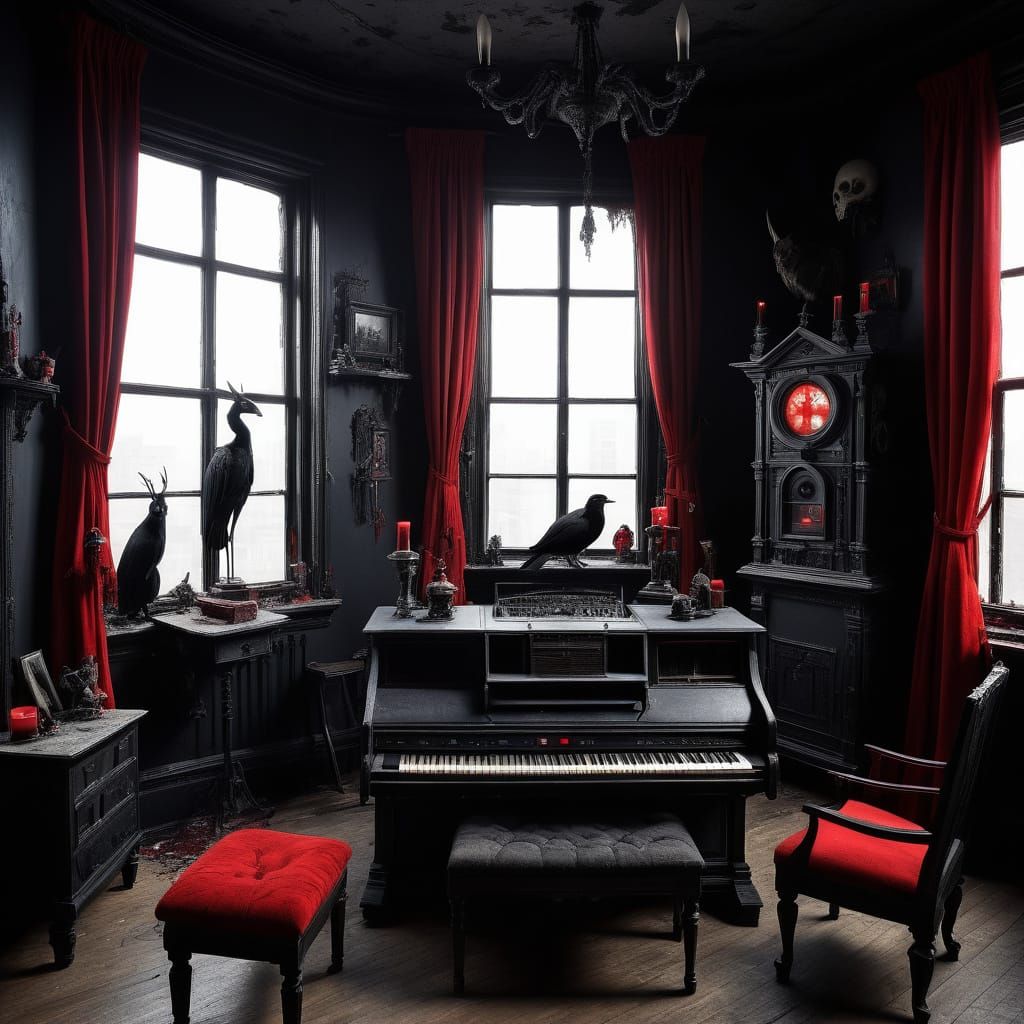 Unhinged Gothic penthouse with Black walls with Dusty black ...