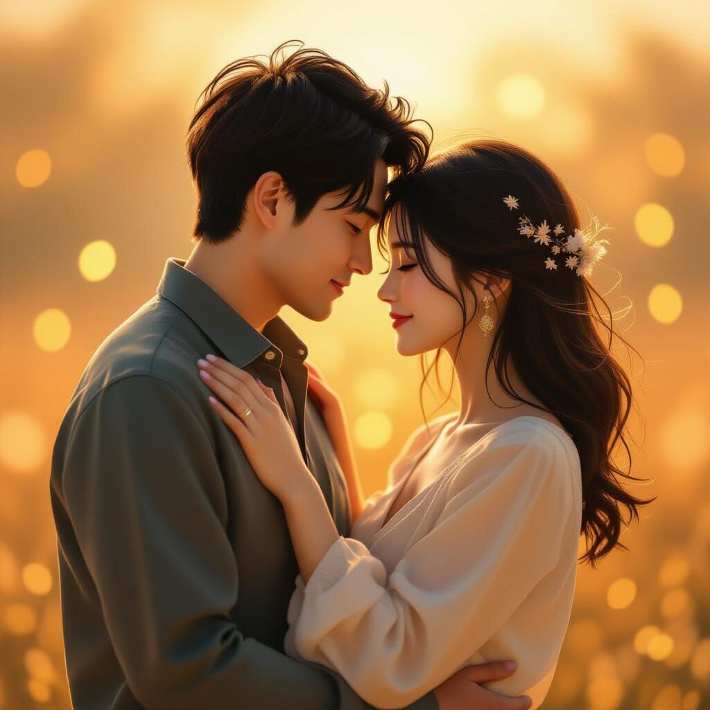 Romantic Couple Embrace in Dreamy Digital Painting Style