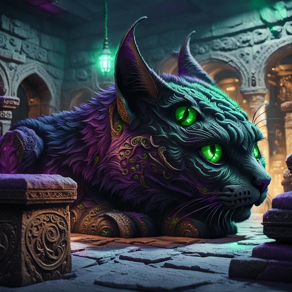 Dark Cat Monster in Ornate Shadowy Room