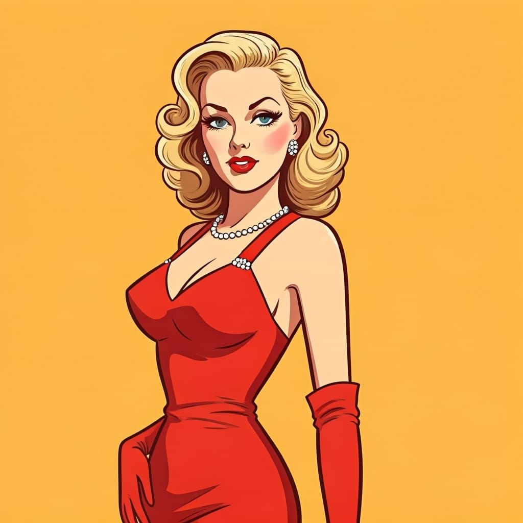 Vintage Hollywood Blonde in 1940s Caricature Style