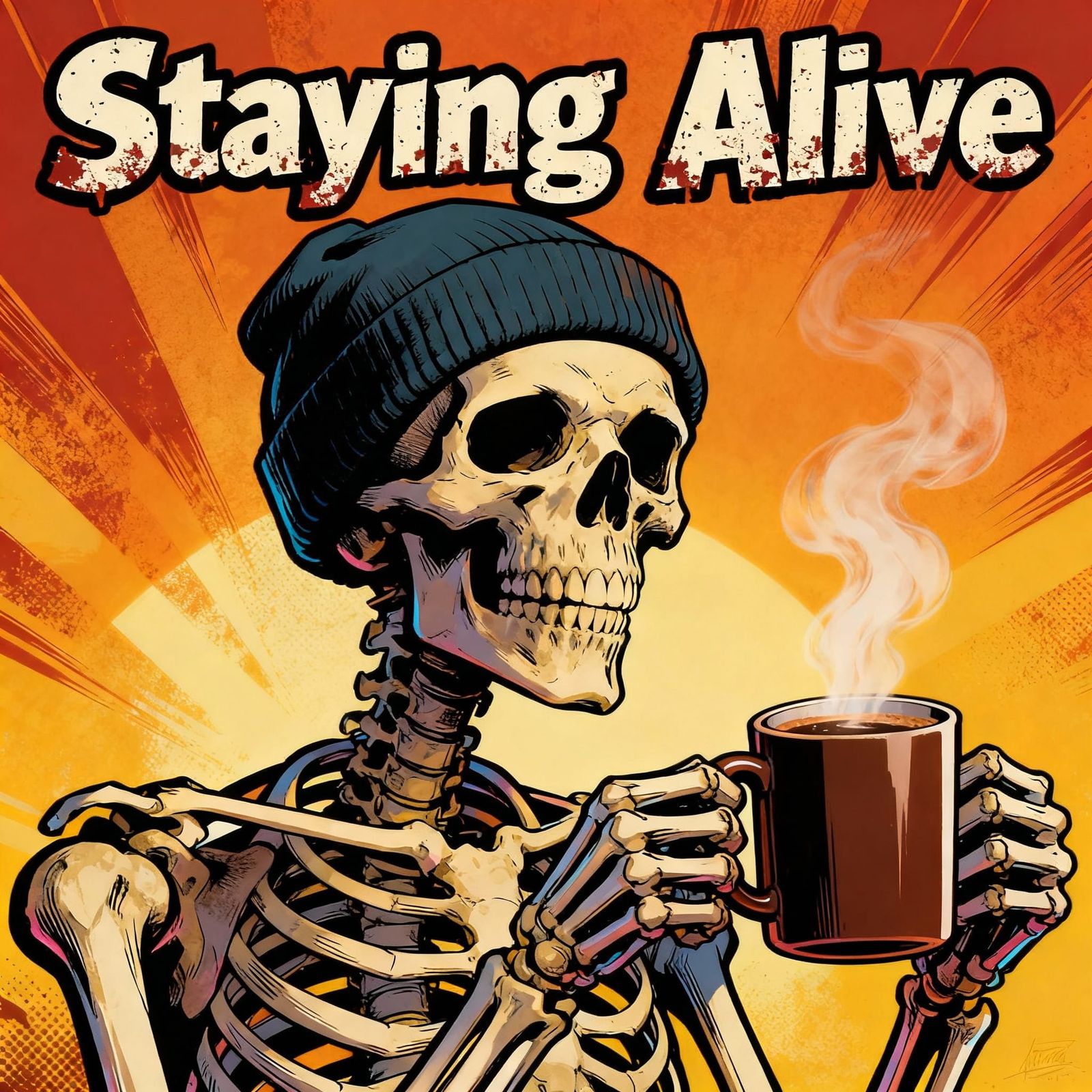 Skeleton with Coffee Mug T-Shirt Design