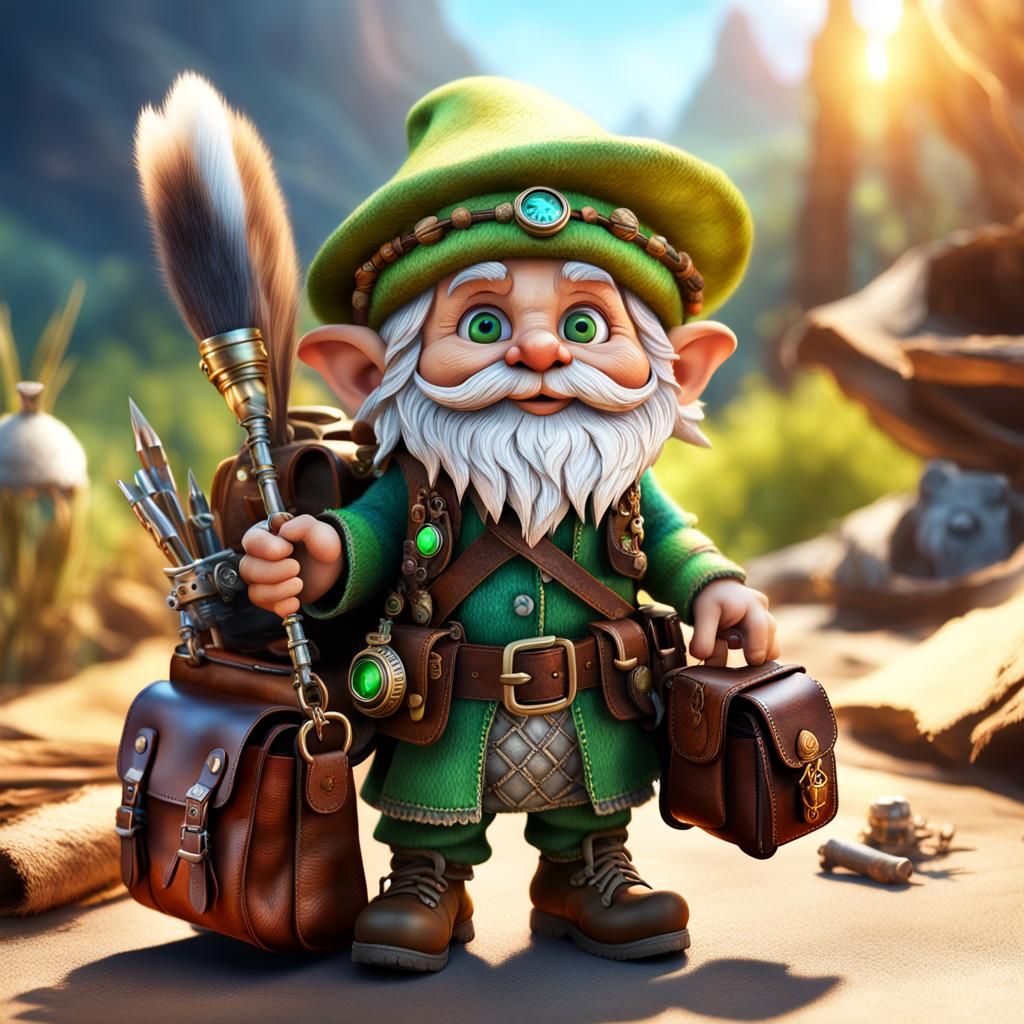 Sun-Kissed Gnome with Emerald Eyes, Fantasy Concept Art