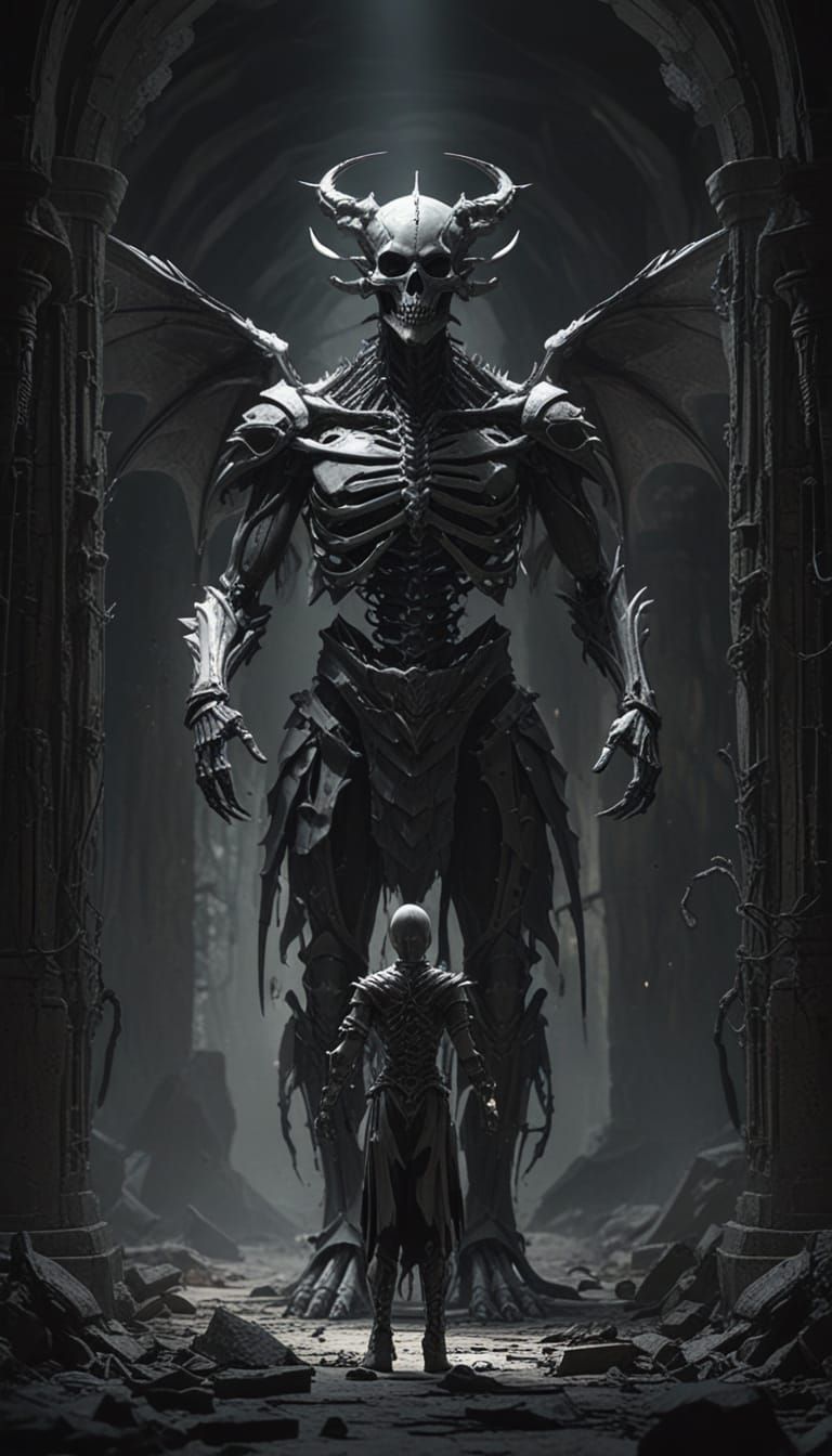 Skeletal Giant Ritual in Dark Fantasy Labyrinth