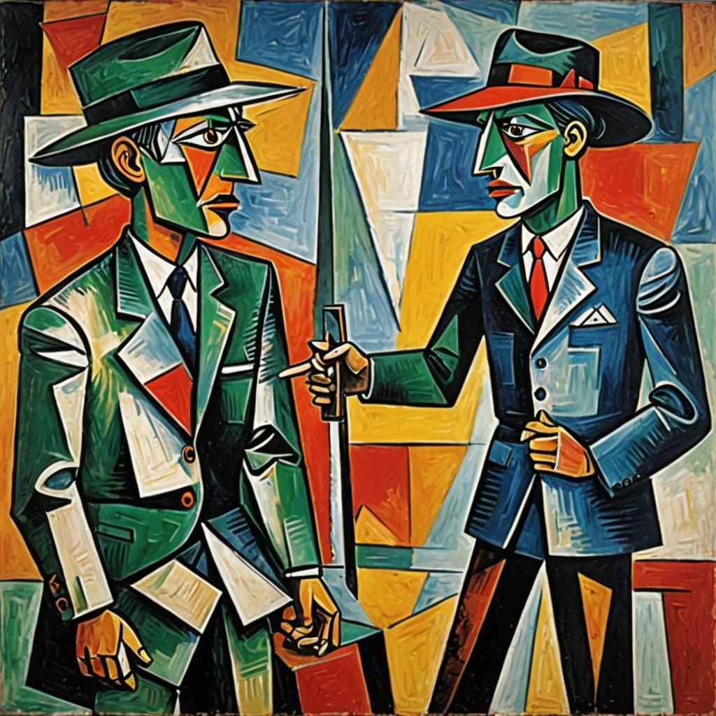 Spy vs Spy in Cubist Neo-Expressionism Style