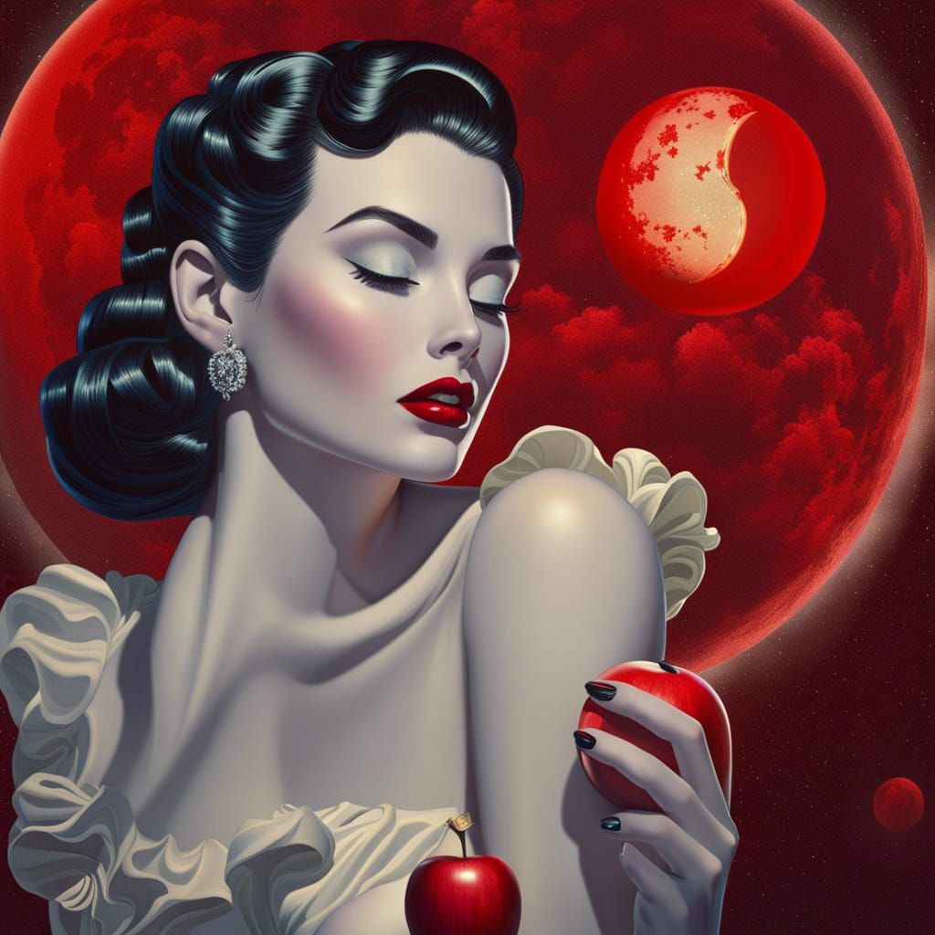 1950s Pale Woman with Red Apple Portrait