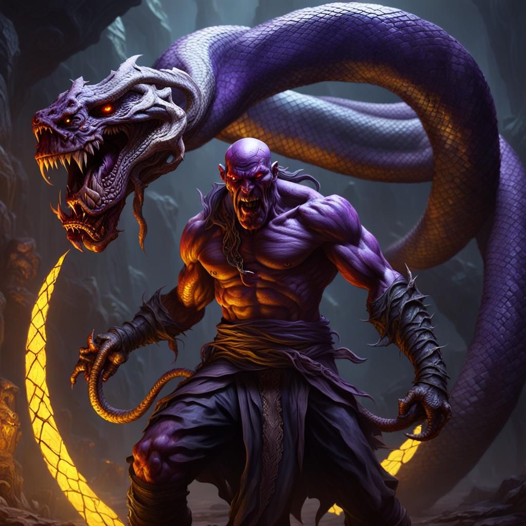 Hyperdetailed Demon Snake Man in Dark Fantasy Style