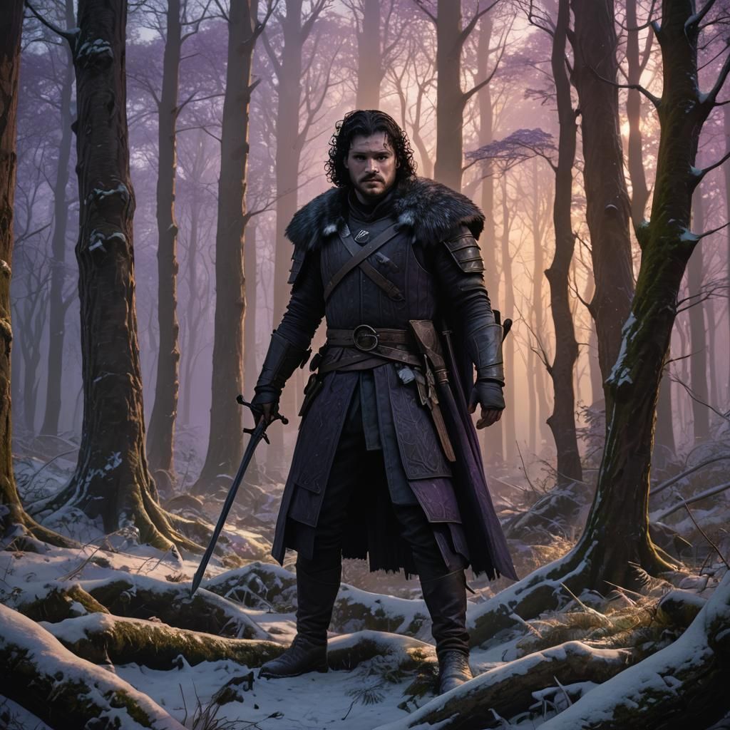 Jon Snow in Mystical Forest: Dark Fantasy Art