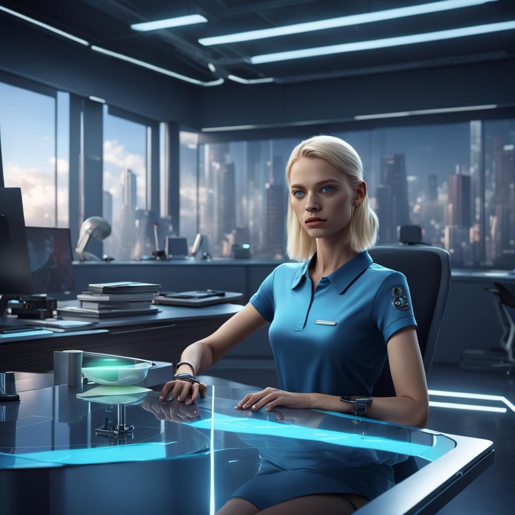 Secretary in Futuristic Office: Detailed Digital Art