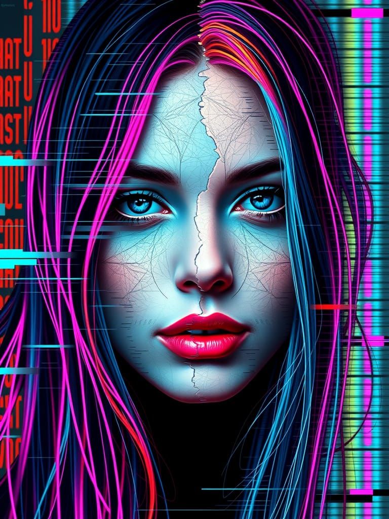 Glitching Cyberpunk Portrait of a Woman