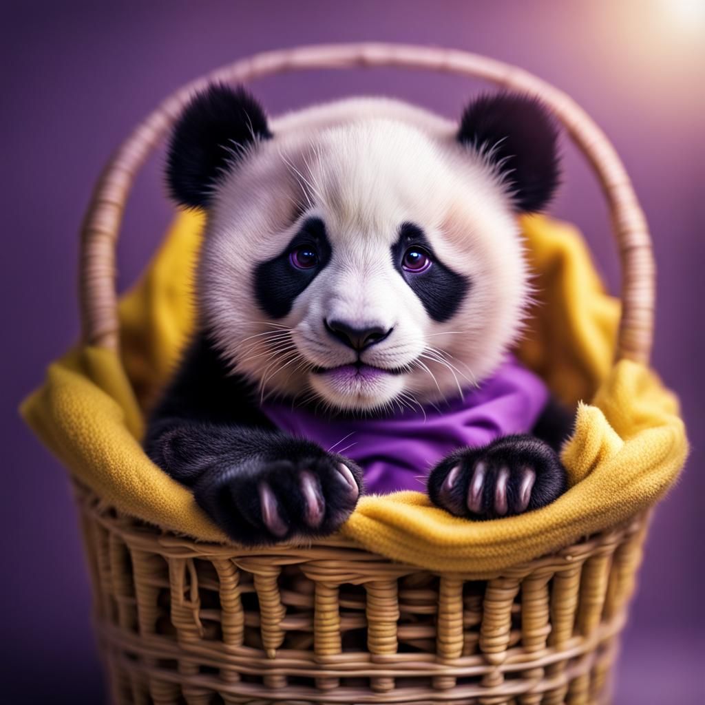 Light Purple Panda Cub in Yellow Blanket