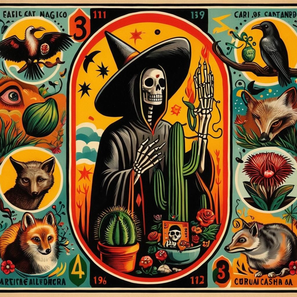 Mystic Shaman and Nagual in Mexican Loteria Art