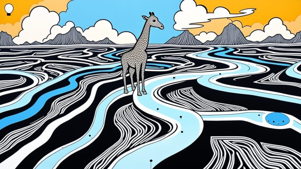 Giraffe Formed From Circuit Boards in Basquiat Style