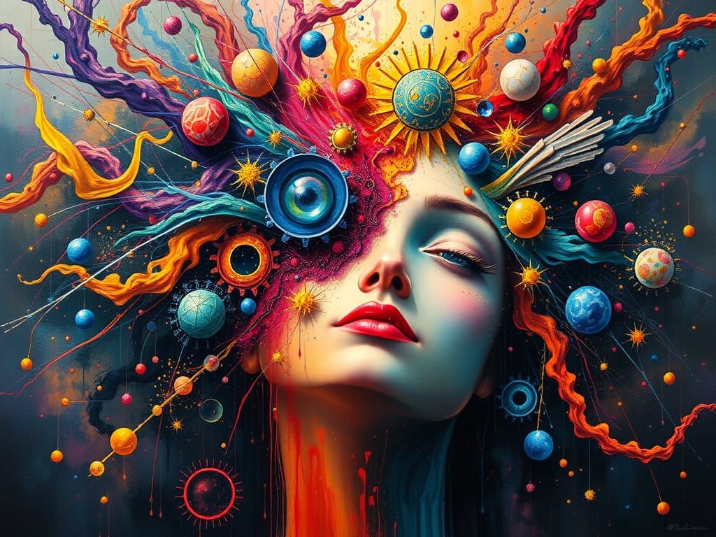 Vibrant Metaphysical Painting in Whimsical Style