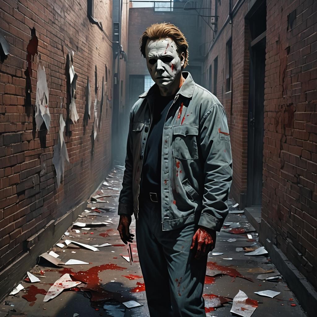Michael Myers in Dark Alley, Digital Painting Style