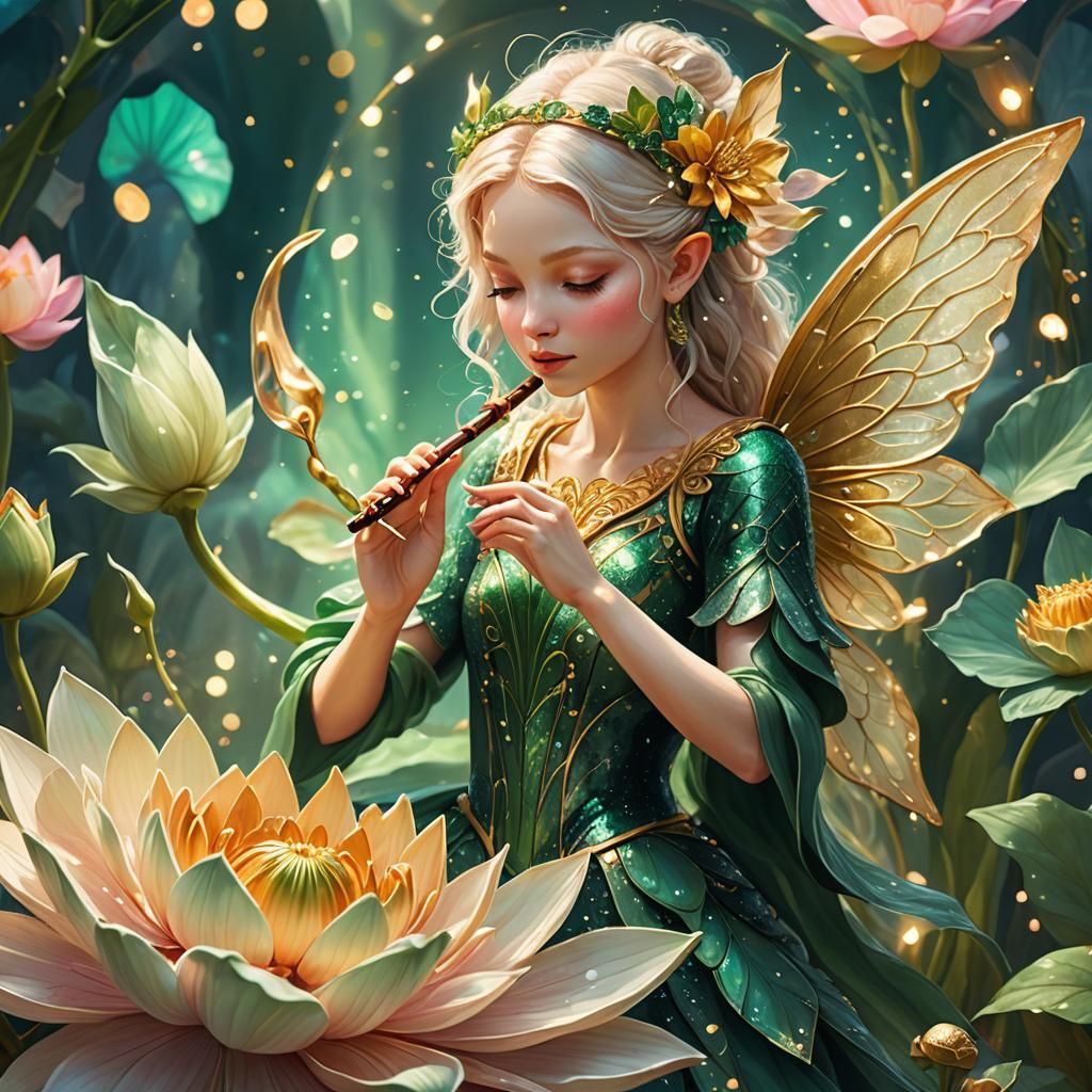 Young Fairy in Giant Flower: Whimsical Illustration