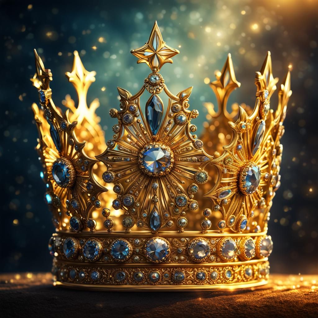 Dazzling Jeweled Golden Crown with Sunburst