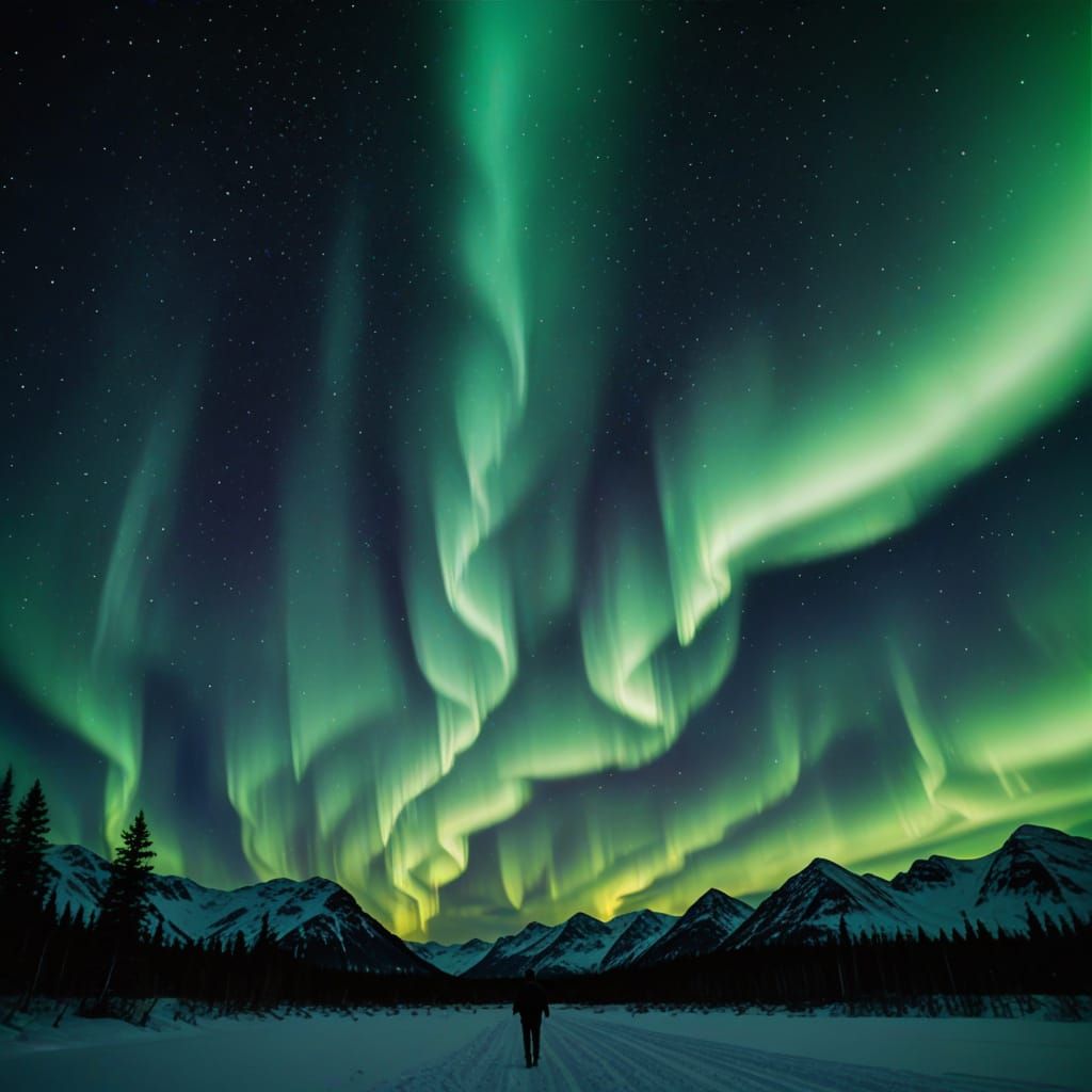 Aurora Borealis with Silhouetted Figures