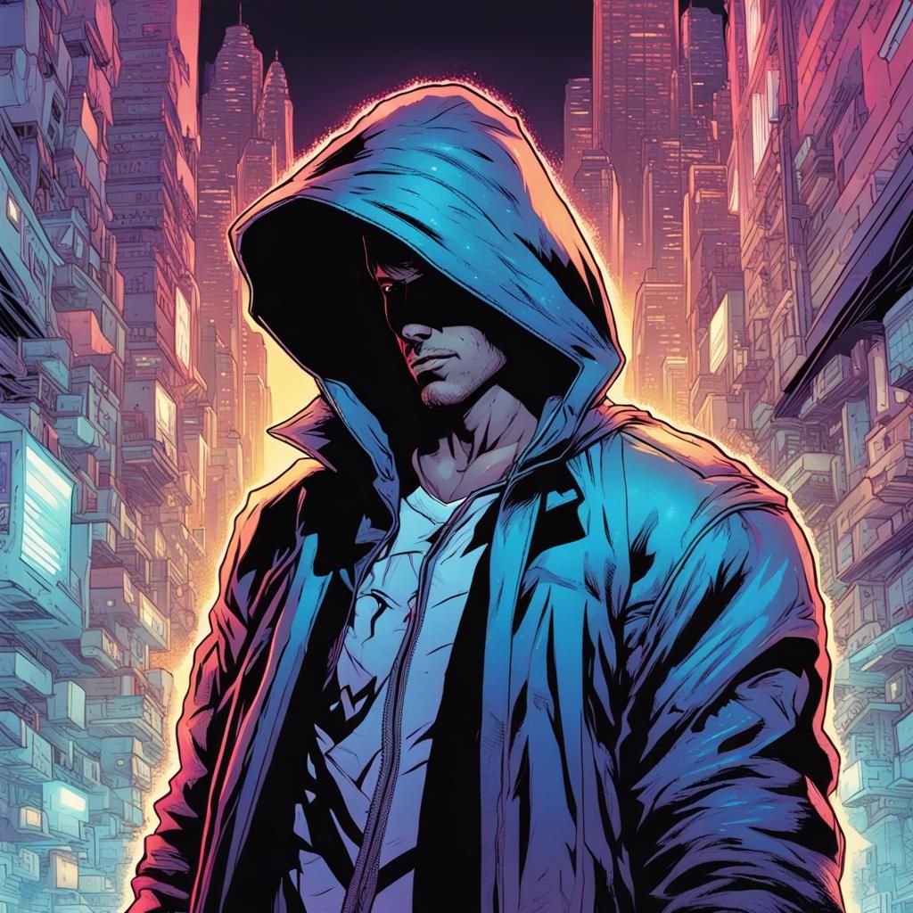 Neon Glitch Comic Book Character