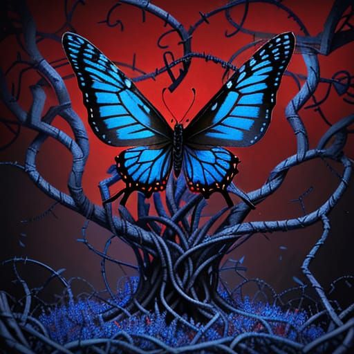 Bronze Butterfly in Crimson & Cobalt Thorn Maze