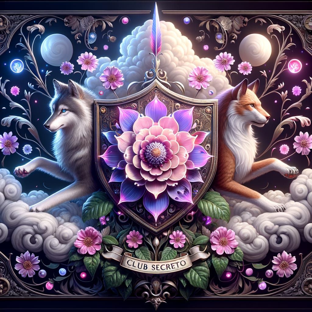 Elegant Wolf and Fierce Cat Surround a Magical Coat of Arms ...