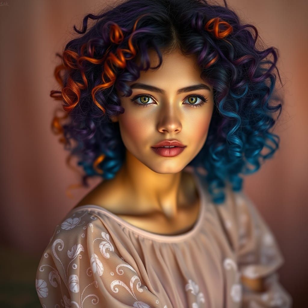Woman with Multicolored Hair in Hyperrealistic Portrait