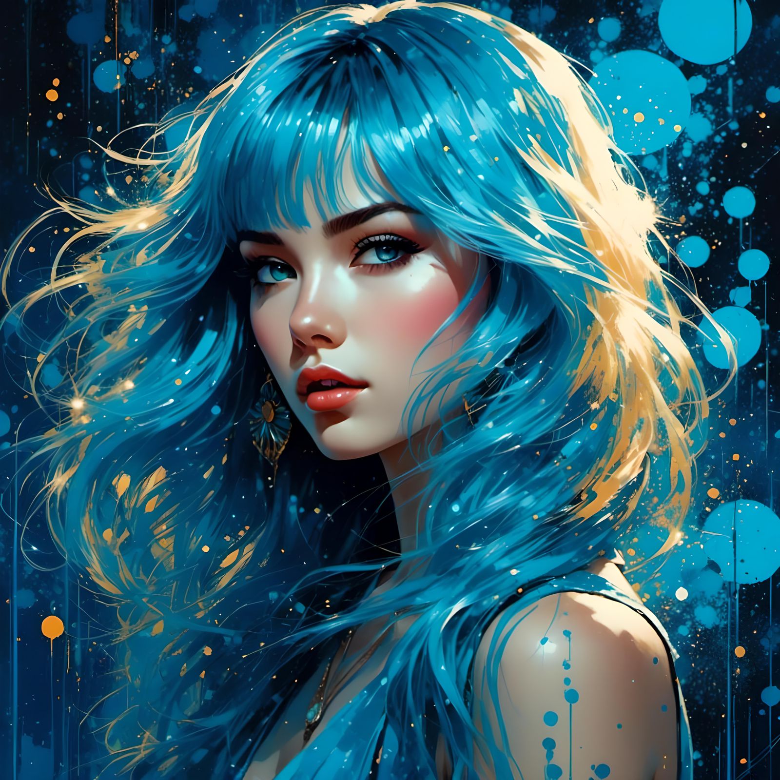 Anime Woman with Cyan Hair on Neon Dancefloor