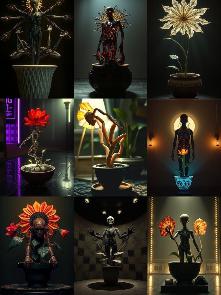 Elegant Biopunk Bloom in Art Deco Vase