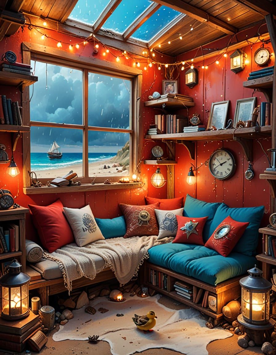 Cozy Steampunk Reading Nook with Duck