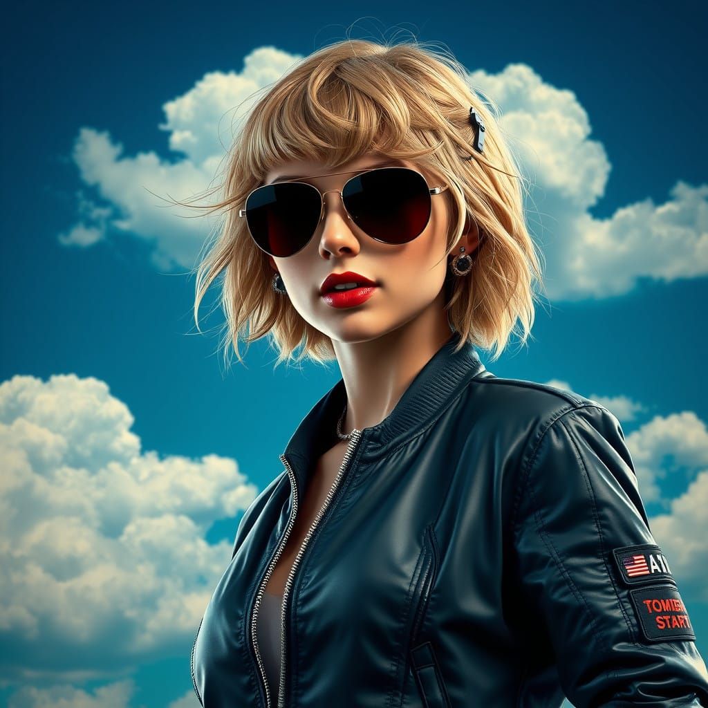 Taylor Swift in Edgy Top Gun-Inspired Bomber Jacket Portrait