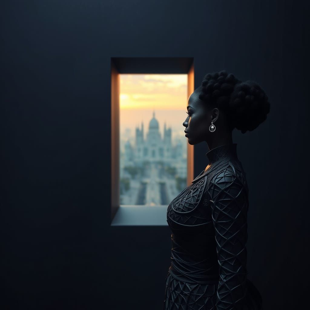Woman Gazing at Distant City in Gothic Romanticism