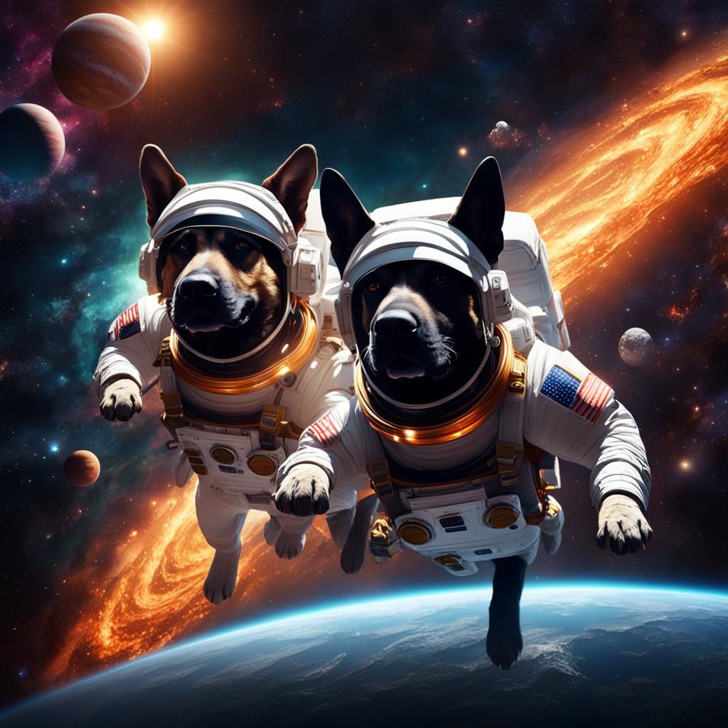 Astronaut German Shepherds Fly Through Space