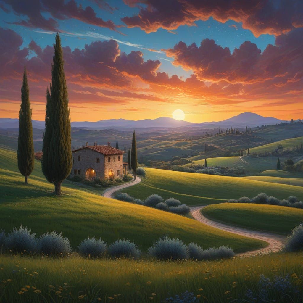 Tuscan sunset, Italy.