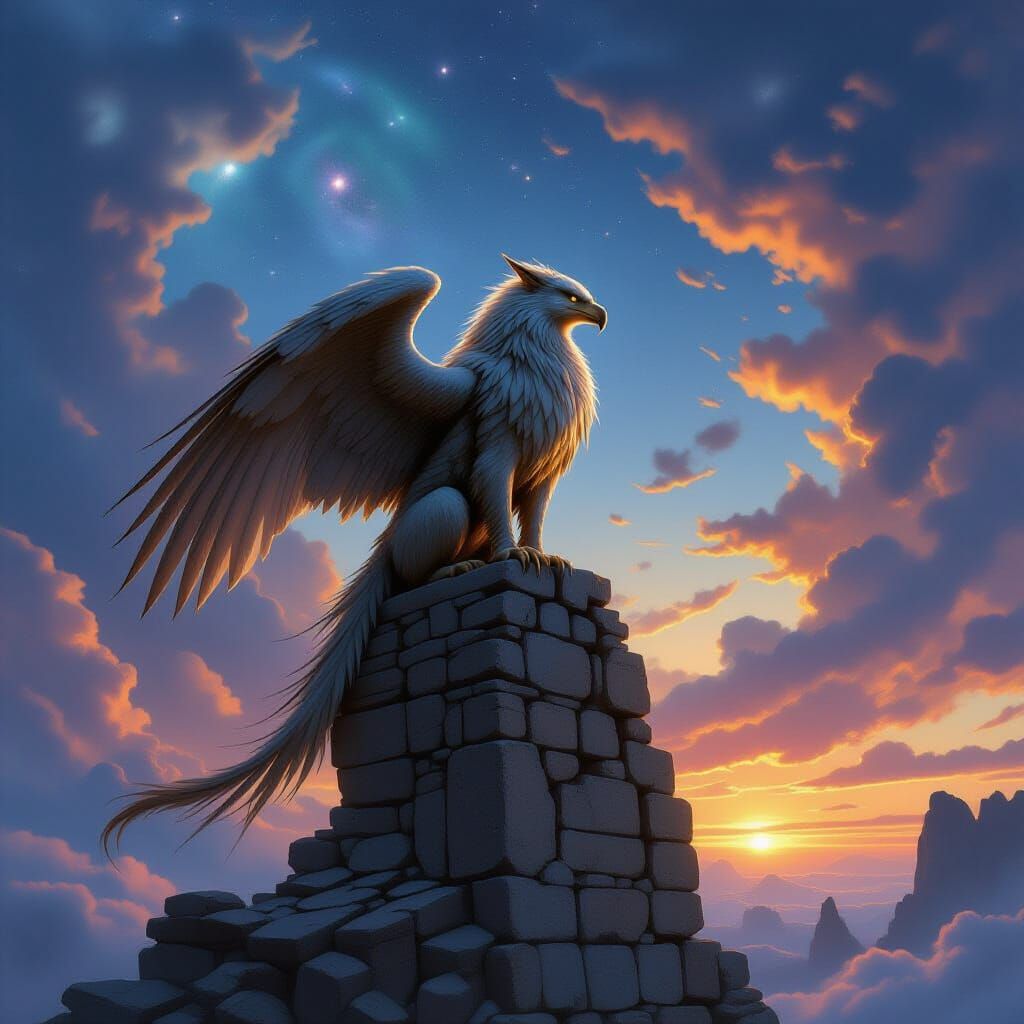 Gryphon Silhouette Against Twilight Sky