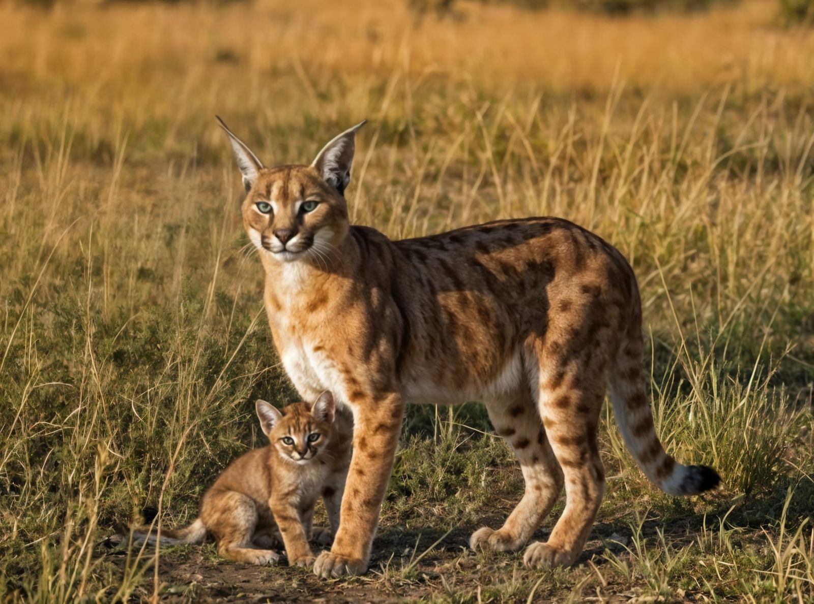 Caracal Mother and Baby in Natural Habitat